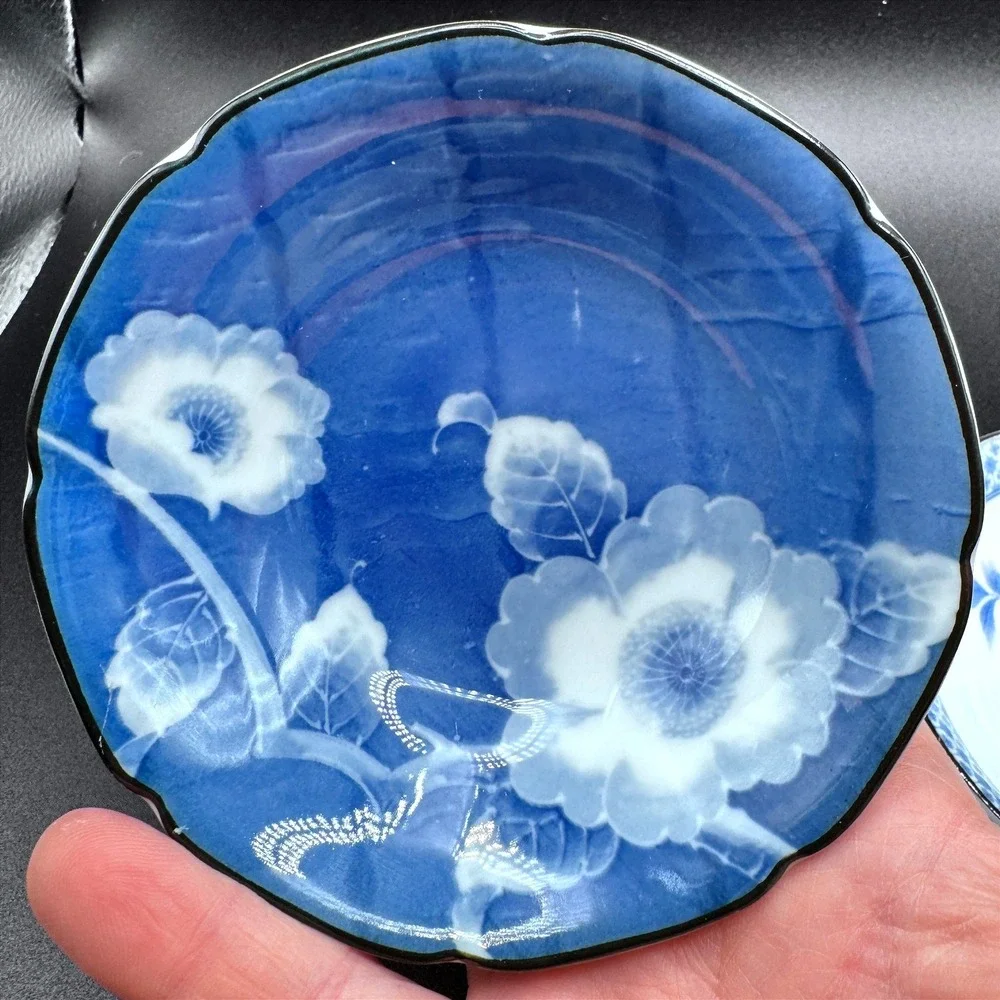 Takahashi San Francisco Blue White Floral‎ Porcelain Bowls Scalloped Vintage Set